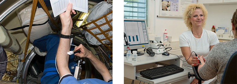 Left: Tewameter®  in Space. Right: Corneometer® in Lab